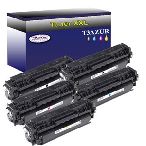 Lot de 5 Toners Lasers compatibles type T3AZUR pour HP CF410X CF411X CF412X CF413X  410X - T3AZUR