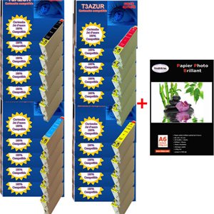  Lot de 20 Cartouches compatibles Epson Stylus Photo RX420 / RX425 / RX520 + Pack de 20 papiers photos A6 Brillant 230gr
