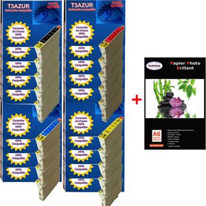 Lot de 20 Cartouches compatibles Epson T0611 / T0612 / T0613 / T0614 + Pack de 20 papiers photos A6 Brillant 230gr  Lot de 20 Cartouches compatibles Epson T0611 / T0612 / T0613 / T0614 + Pack de 20 papiers photos A6 Brillant 230gr
