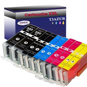10 Cartouches compatibles avec Canon PGI-580, CLI-581 XL pour Canon Pixma TS8351, TS8352 (1Bk/1PBk/1C/1M/1Y) - T3AZUR