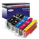 Lot de 5 Cartouches Compatibles pour Canon Pixma TR7550, TR8500, TR8550 (1Bk/1PBk/1C/1M/1Y) - T3AZUR