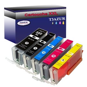 Lot de 5 Cartouches Compatibles pour Canon PGI580XXL / CLI581XL (1Bk/1PBk/1C/1M/1Y) - T3AZUR Lot de 5 Cartouches Compatibles pour Canon PGI580XXL / CLI581XL (1Bk/1PBk/1C/1M/1Y) - T3AZUR