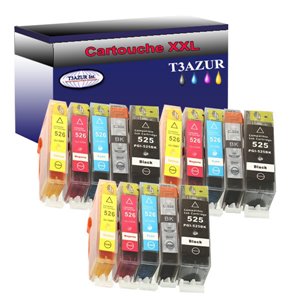 Lot de 15 Cartouches Compatibles pour Canon Pixma iP4850, iP4900, iP4950 (3Bk/2PBk/3C/3M/3Y) - T3AZUR