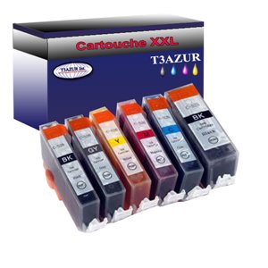 Lot de 6 Cartouches Compatibles pour Canon Pixma iP4850, iP4900, iP4950 (1Bk/1PBk/1C/1M/1Y/1GY) - T3AZUR