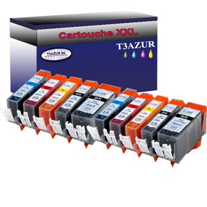 Lot de 10 Cartouches Compatibles pour Canon Pixma iP3600, iP4600, iP4700 (2Bk/2PBk/2C/2M/2Y) - T3AZUR