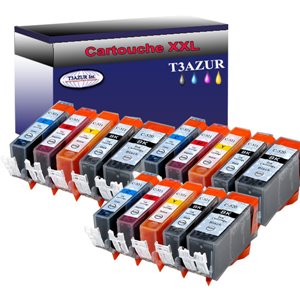 Lot de 15 Cartouches Compatibles pour Canon Pixma iP3600, iP4600, iP4700 (3Bk/3PBk/3C/3M/3Y) - T3AZUR