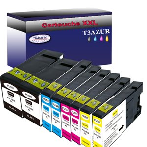Lot de 8 Cartouches compatibles pour Canon PGI1500XL (9195B001) (2Bk/2C/2M/2Y) - T3AZUR
