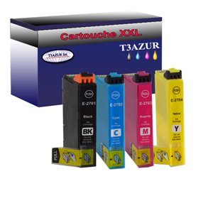 Lot de 4 Cartouches Compatibles pour  Epson T2711 / T2712 / T2713 / T2714 (27XL) - T3AZUR