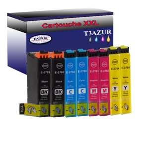 Lot de 8 Cartouches Compatibles pour  Epson T2711 / T2712 / T2713 / T2714 (27XL) - T3AZUR