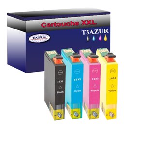 Lot de 4 Cartouches Compatibles pour Epson T1631 / T1632 /  T1633 /  T1634  (16XL) - T3AZUR