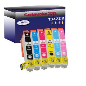 Lot de 6 Cartouches Compatiblespour Epson T2431/ T2432/ T2433/ T2434/ T2435/ T2436 - T3AZUR