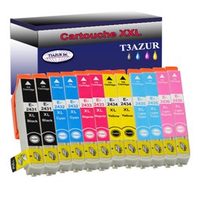 Lot de 12 Cartouches Compatiblespour Epson T2431/ T2432/ T2433/ T2434/ T2435/ T2436 - T3AZUR