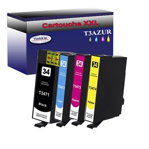 Lot de 4 Cartouches Compatibles pour Epson T3471 / T3472 /  T3473 /  T3474 (34XL) - T3AZUR