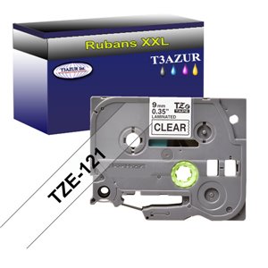 Ruban d'étiquettes laminées générique Brother TZe121 - Texte noir sur fond transparent - Largeur 9 mm x 8 mètres