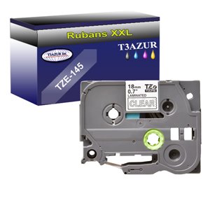 Ruban d'étiquettes laminées générique Brother TZe145 - Texte blanc sur fond transparent - Largeur 18 mm x 8 mètres
