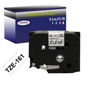 Ruban d'étiquettes laminées générique Brother TZe161 - Texte noir sur fond transparent - Largeur 36 mm x 8 mètres
