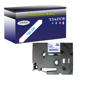 Ruban d'étiquettes laminées générique Brother TZe223 - Texte bleu sur fond blanc - Largeur 9 mm x 8 mètres