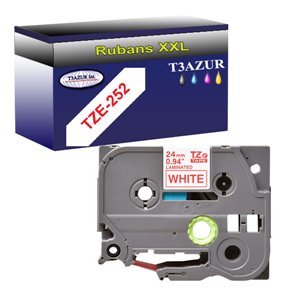 Ruban pour étiquettes laminées génériques Brother TZe252 - Texte rouge sur fond blanc - Largeur 24 mm x 8 mètres