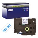 Ruban pour étiquettes laminées générique Brother TZe263 - Texte bleu sur fond blanc - Largeur 36 mm x 8 mètres