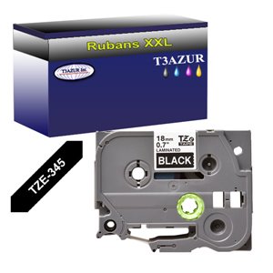 Ruban pour étiquettes laminées générique Brother TZe345 - Texte blanc sur fond noir - Largeur 18 mm x 8 mètres
