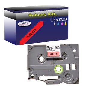 Ruban d'étiquettes laminées générique Brother TZe421 - Texte noir sur fond rouge - Largeur 9 mm x 8 mètres