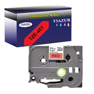 Ruban pour étiquettes laminées générique Brother TZe451 - Texte noir sur fond rouge - Largeur 24 mm x 8 mètres