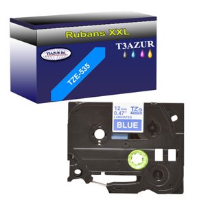 Ruban d'étiquettes laminées générique Brother TZe535 - Texte blanc sur fond bleu - Largeur 12 mm x 8 mètres
