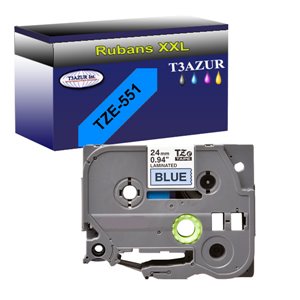 Ruban pour étiquettes laminées génériques Brother TZe551 - Texte noir sur fond bleu - Largeur 24 mm x 8 mètres
