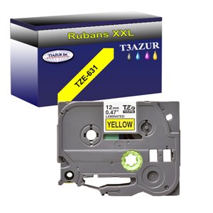 Ruban d'étiquettes laminées générique Brother TZe631 - Texte noir sur fond jaune - Largeur 12 mm x 8 mètres