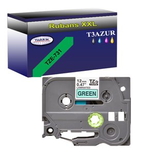 Ruban pour étiquettes laminées générique Brother TZe731 - Texte noir sur fond vert - Largeur 12 mm x 8 mètres