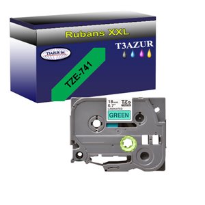 Ruban pour étiquettes laminées générique Brother TZe741 - Texte noir sur fond vert - Largeur 18 mm x 8 mètres