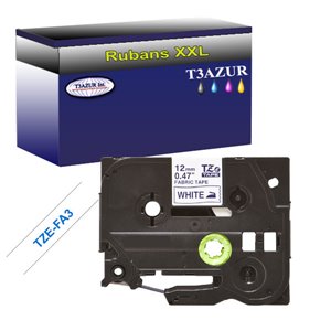 Ruban d'étiquettes textile générique Brother TZeFA3 - Texte bleu sur fond blanc - Largeur 12 mm x 3 mètres