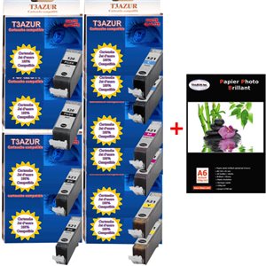 2+8 Cartouches compatibles Canon PGI520 / CLI521 / PGI-520 / CLI-521  + Pack de 20 papiers photos A6 Brillant 230gr 2+8 Cartouches compatibles Canon PGI520 / CLI521 / PGI-520 / CLI-521  + Pack de 20 papiers photos A6 Brillant 230gr