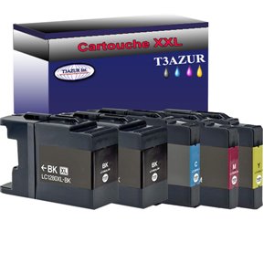 T3AZUR- Lot de 4 Cartouches compatibles avec Brother LC1240 / LC1280 XL pour Brother DCP-J525W, DCP-J725DW, DCP-J925DW