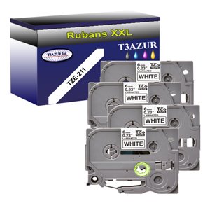 4x Rubans d'étiquettes laminées générique Brother TZe211 - Texte noir sur fond blanc - Largeur 6 mm x 8 mètres