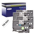 4 x Rubans d'étiquettes laminées générique Brother TZe251 - Texte noir sur fond blanc - Largeur 24 mm x 8 mètres