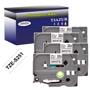 4 x Rubans d'étiquettes laminées générique Brother TZe251 - Texte noir sur fond blanc - Largeur 24 mm x 8 mètres
