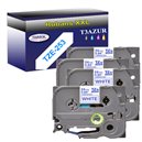 4 x Rubans pour étiquettes laminées générique Brother TZe253 - Texte bleu sur fond blanc - Largeur 24 mm x 8 mètres