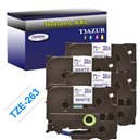 4 x Rubans pour étiquettes laminées générique Brother TZe263 - Texte bleu sur fond blanc - Largeur 36 mm x 8 mètres
