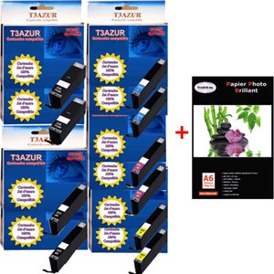 PGI550/CLI551- Lot de 10 Cartouches compatibles Canon PGI-550 / CLI-551 XL + Pack de 20 papiers photos A6 Brillant 230gr 