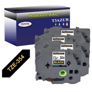 4 x Rubans d'étiquettes laminées générique Brother TZe354 - Texte doré sur fond noir - Largeur 24 mm x 8 mètres