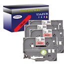4 x Rubans d'étiquettes laminées générique Brother TZe421 - Texte noir sur fond rouge - Largeur 9 mm x 8 mètres