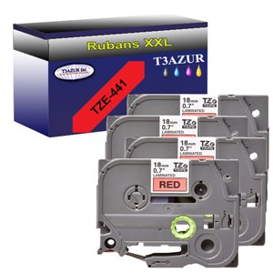 4 x Rubans d'étiquettes laminées générique Brother TZe441 - Texte noir sur fond rouge - Largeur 18 mm x 8 mètres