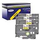4 x Rubans pour étiquettes laminées générique Brother TZe621 - Texte noir sur fond jaune - Largeur 9 mm x 8 mètres