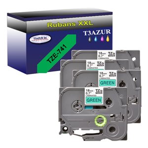 4 x Rubans pour étiquettes laminées générique Brother TZe741 - Texte noir sur fond vert - Largeur 18 mm x 8 mètres