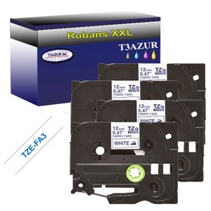 4 x Rubans d'étiquettes textile générique Brother TZeFA3 - Texte bleu sur fond blanc - Largeur 12 mm x 3 mètres