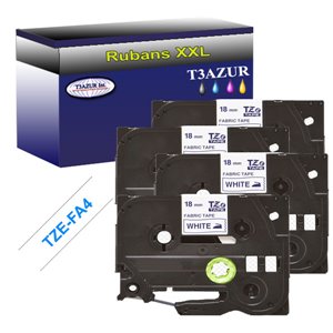 4 x Rubans d'étiquettes textile générique Brother TZeFA4 - Texte bleu sur fond blanc - Largeur 18 mm x 3 mètres