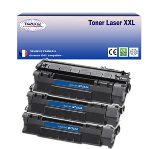 T3AZUR  - Lot de 3 Toners génériques HP Q7553A/Q5949A (53A/49A) - 3 000p