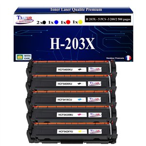 5 Toners compatibles avec CF540X CF541X CF542X CF543X 203X pour HP Color LaserJet Pro MFP M281fdw - T3AZUR