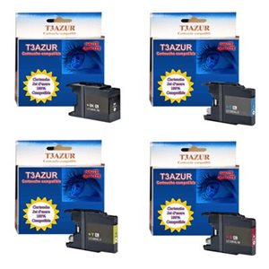 T3AZUR- Lot de 4 cartouches compatibles pour Brother LC1280 XL